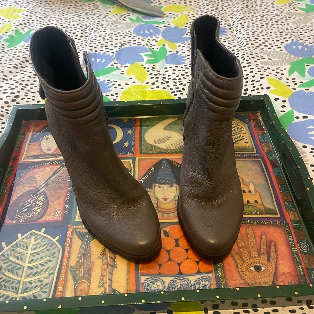 H Halston Cara moto high heel lug sole moto bootie dark gray. Cool, grunge